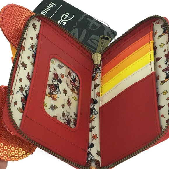 Disney Loungefly Minnie Mouse Fall Ombre Sequin Zip Around Wallet NWT NEW - Picture 6 of 8